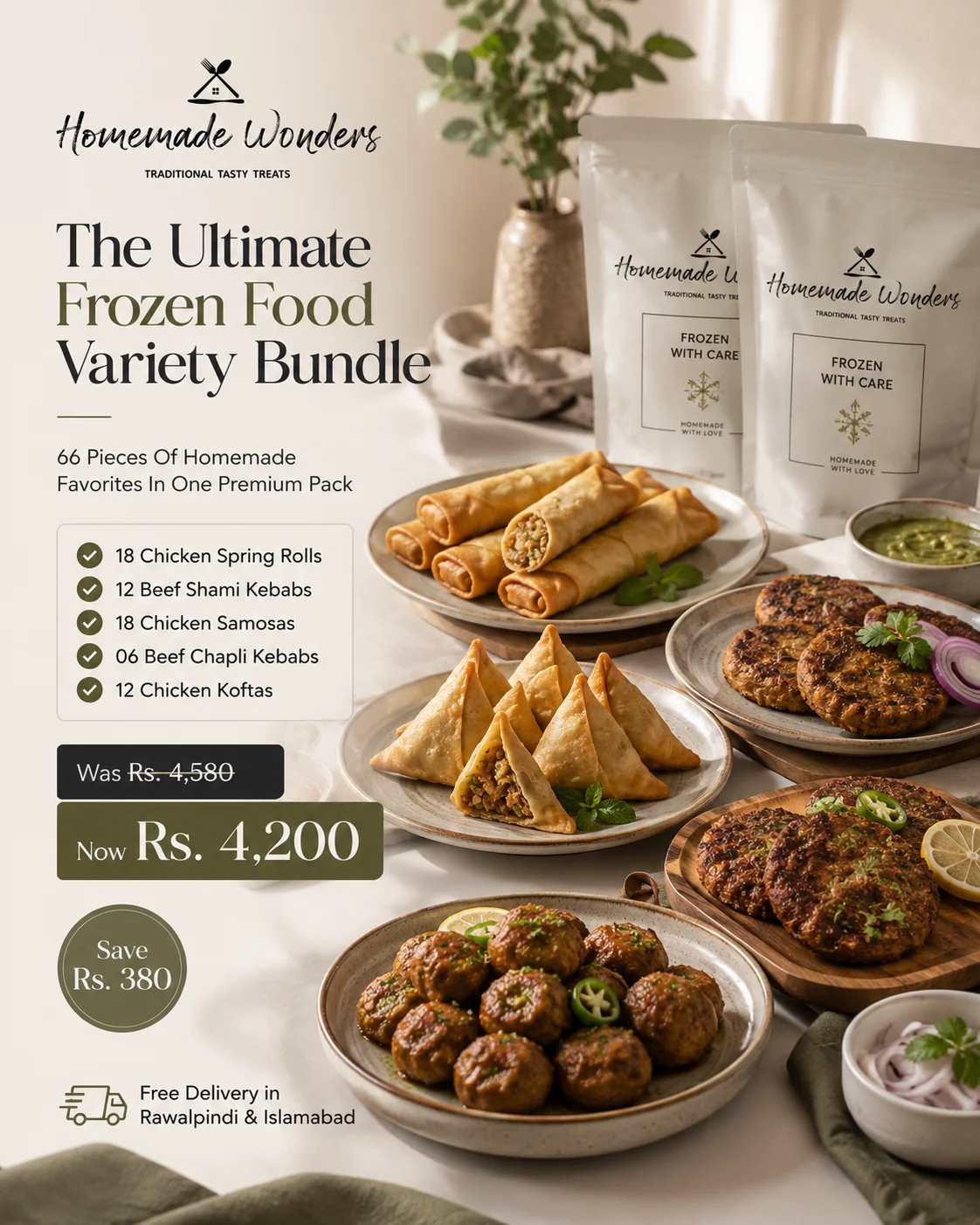 mix & match bundle offer Mix And Match Frozen Food Bundle — Chicken Spring Rolls, Beef Kebabs, Samosas In Rawalpindi